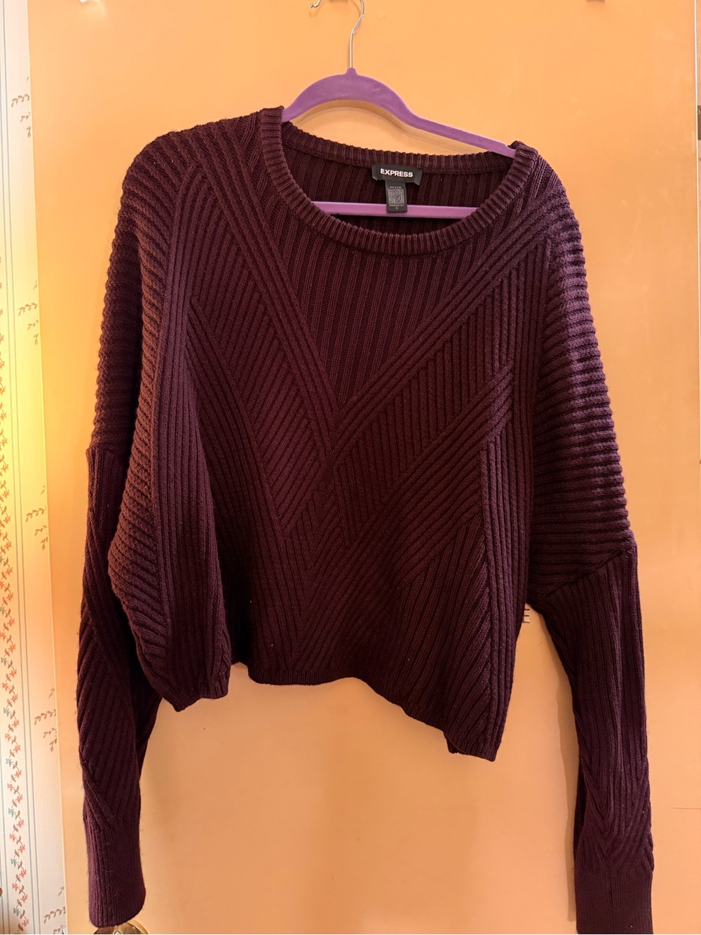 Express Women's Ribbed Crewneck Sweater in Plum
